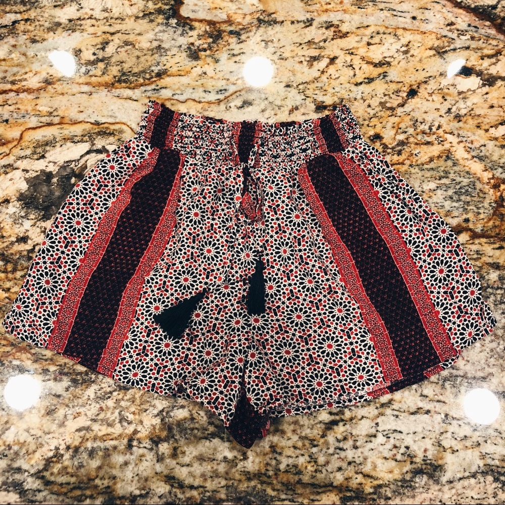 Patterned Fabric and Tassel Shorts